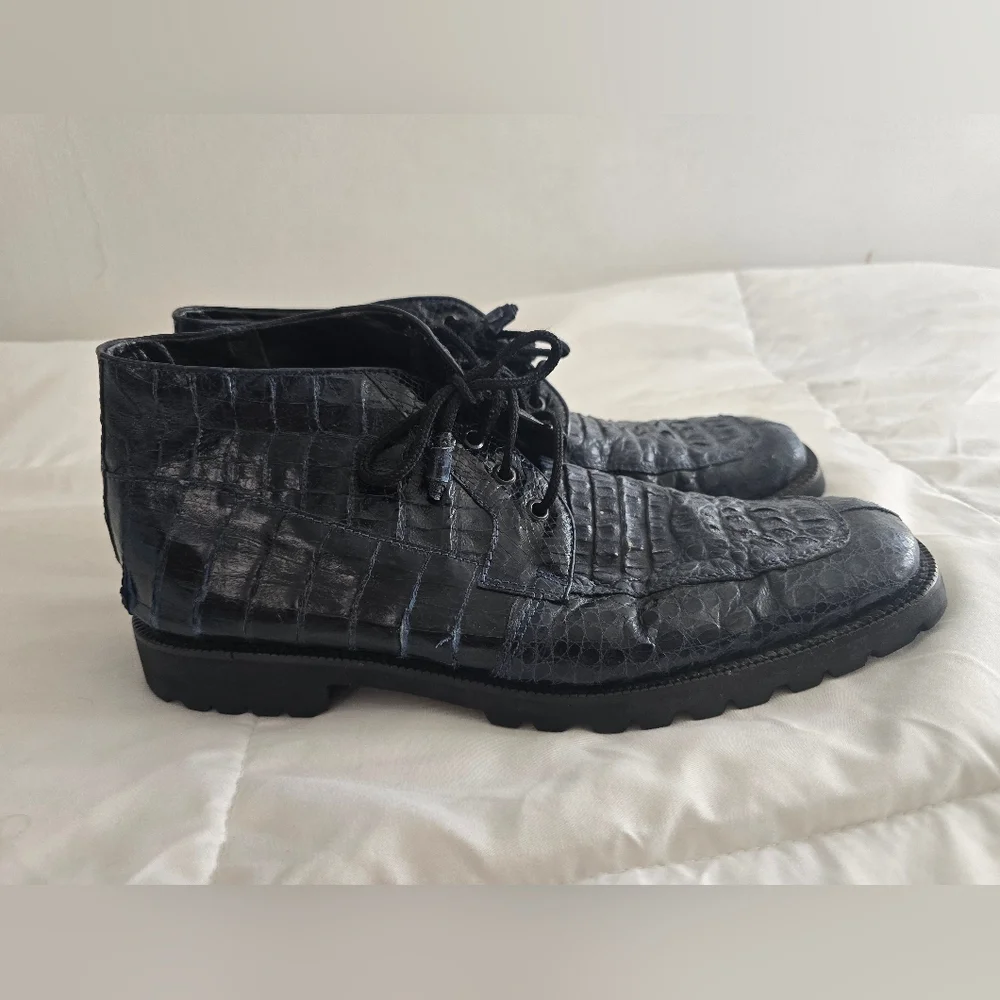 Los Altos Genuine Navy Blue Caiman Belly Ankle Boot